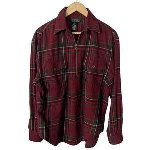 Lauren Ralph Lauren Burgundy Red Plaid Flannel Zip-Up Shirt Women’s Size Medium